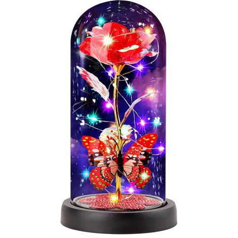 Rosa Eterna Cupola Vetro Illuminazione LED Rosso Regalo (1/5)