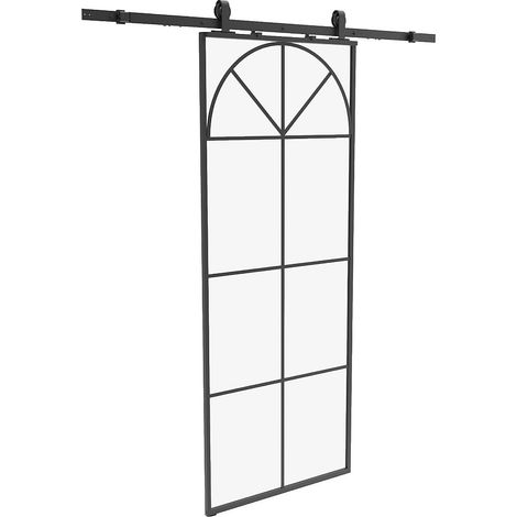 Porta scorrevole con sistema a parete stile art deco Alluminio e vetro temperato H204 x L83 cm Nero - VIGELO
