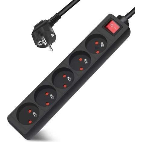 Power Strip with 5 Outlets, Switch, 3M Cable, Child Safety Lock, Indoor Use (1/5)