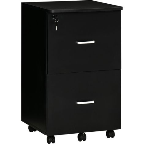 Unité tiroirs bureau 2 tiroirs clés 43x45x72 cm noir, mobilier auxiliaire, étude, rangement sécurisé (1/5)