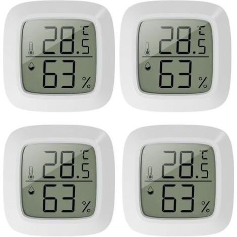 Lot de 4 mini thermomètres d'intérieur - Thermomètre hygromètre d'intérieur - Avec rafraîchissement rapide de 10 secondes - Mini LCD - Pour chambre d'enfant, bureau, chambre à coucher, serre (1/5)