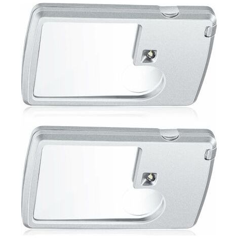 Loupe de Poche avec Lumière 2 Pièces de Loupe 3 X et 6 X Loupes de Cartes de Crédit avec Lumière Petites Mini Loupes pour Lecture, Bijoux, Expérimentation, Enquête, Menu, Voyages- (1/5)