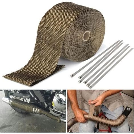 Cinta aislante térmica de titanio de 15 m para tubo de escape de motocicleta, envoltura de tela de 1,5 x 50 mm