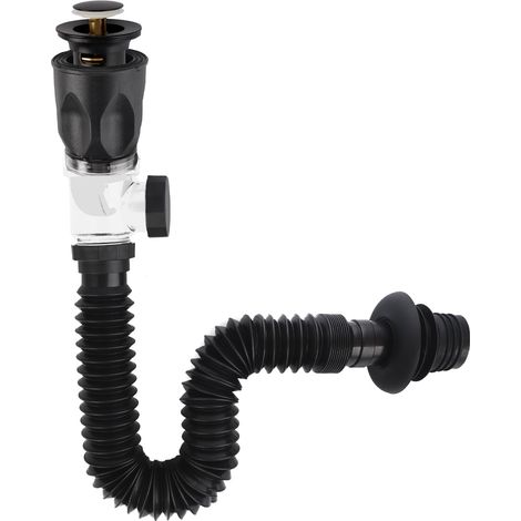 Kit de vidange d'évier, vidange de lavabo Universelle avec Tuyau d'évacuation Flexible, kit de vidange pour évier de Cuisine de Salle de Bain, à l'épreuve des odeurs et des fuites -Noir (1/5)