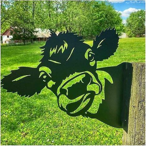 metal Cow Garden Ornament, Fence, Outdoor Decor, Home, Cow, Animal, Garden Decor, Rusty Cast Iron Sculpture, Tree Silhouette, Yard, Wall Art Gift (1/4)