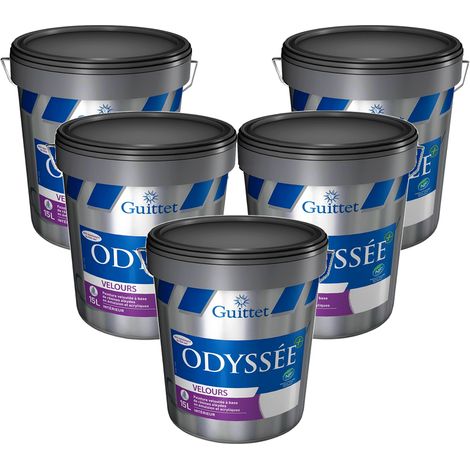 Peinture Odyssée+ Velours blanc 15L - Lessivable, application facile, anti-moisissures - Pack x5 Choisissez votre teinte: Peinture Blanche - Conditionnement: 15 Litres