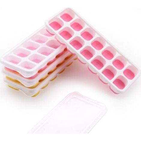 Bac à glaçons, lot de 4 moules à glaçons avec couvercle, 14 bacs à glaçons en silicone, certifié LFGB, sans BPA, adapté aux purées pour bébés, whisky fruité, rose et jaune (1/5)
