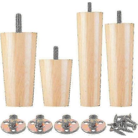 Pieds de meubles en bois massif, 18 cm, avec patins en caoutchouc antidérapants et vis de fixation, adaptés aux tables et aux chaises. (1/5)