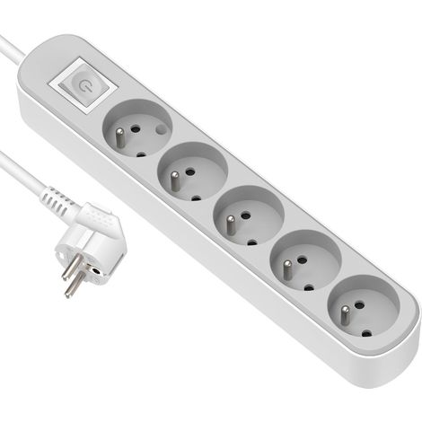 1 Bloc Multiprise 5 Prises, Interrupteur Intégré, Câble 3M, Fixation Murale, Usage Domestique