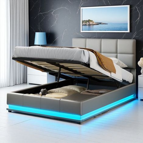 Doppelbett - 140x190 cm - Hydraulischer Bettkasten - Integriertes RGB-LED - Metallrahmen & Holzlatten (1/5)