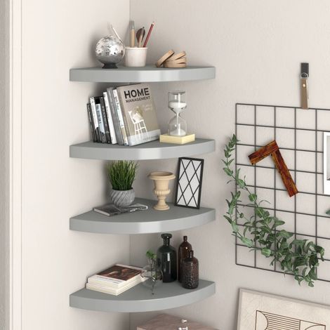 Floating Corner Shelves 4 pcs Grey 35x35x3.8 cm MDF vidaXL