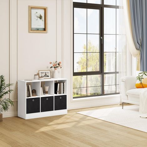WOLTU Libreria Scaffale con 6 Cubi. Mobile Salvaspazio con 3 Ceste in TNT. Porta Libri da Terra per Cameretta. Soggiorno. Studio. Ufficio. in Legno. Bianco. 80x30x60cm (1/5)