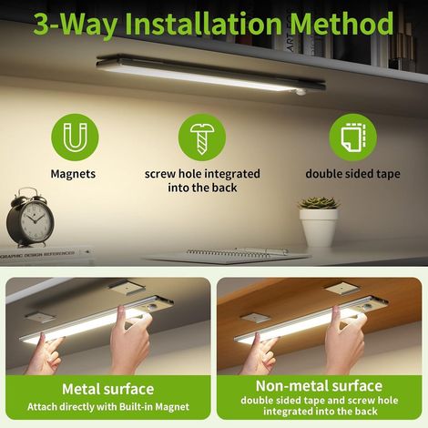 Küchenunterbauleuchte mit LED-Bewegungsmelder (2er-Pack) – 76 LEDs, USB-Ladegerät, dimmbar, magnetisch – Kabellose Unterbauleuchte für Küche, Treppenhaus und Flur – Weiß – 30 x 4 x 1,5 cm (1/5)