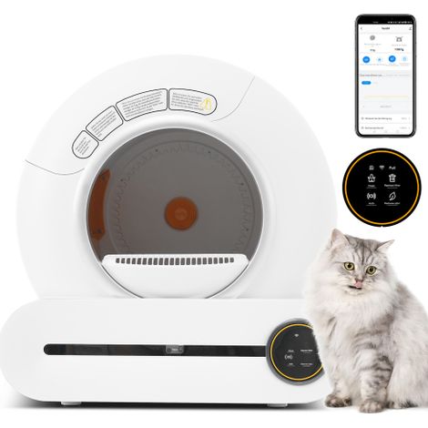 Lettiera autopulente adattiva da 65 litri per più gatti, con pulizia automatica, adatta a diversi tipi di lettiera, sensore a infrarossi, elimina gli odori, controllabile tramite app, con blocco di si