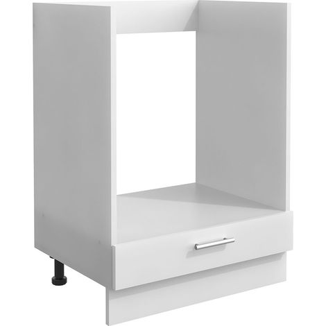 Ebuy24 – Meuble bas de cuisine 60 cm pour four – 1 porte – Blanc – Ferrures en métal robuste – Corps 16 mm d'épaisseur – 4 pieds réglables (1/5)