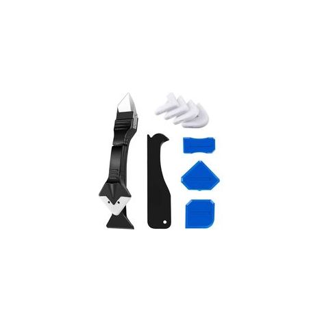 Buse de calfeutrage 3 en 1 en silicone (acier inoxydable), grattoir, outil de finition de mastic, réutilisable, 5 embouts en silicone, excellent outil pour la cuisine salle de bain, les joints d'évier (1/5)