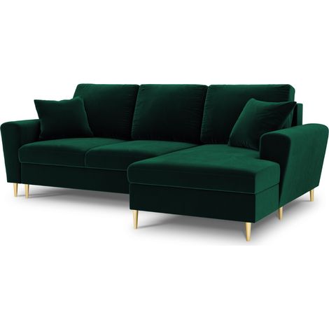 Canapé-lit d'angle droit + box 4 places en velours vert bouteille (1/5)
