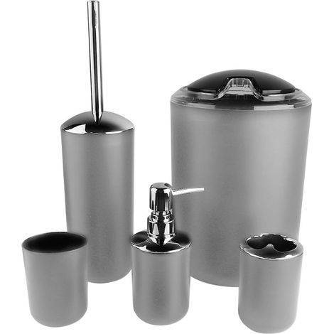Ensemble d'accessoires de salle de bain, 6 pièces, distributeur de savon, porte-brosse à dents, tasse de rinçage, porte-brosse de toilette, poubelle, ensemble de salle de bain (1/5)