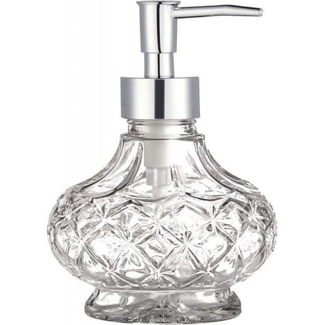 1 Distributeur de savon, Verre, Pompe acier inoxydable, 220 ml, Transparent, Cuisine Salle de bain (1/4)