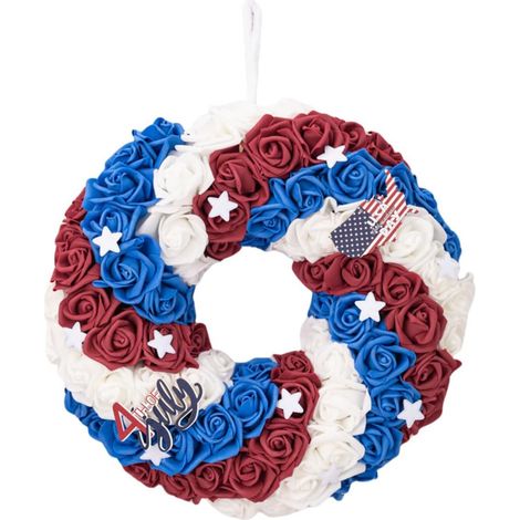 Couronne patriotique ronde avec étoile en mousse artificielle pour décoration murale de porte d'entrée (1/4)