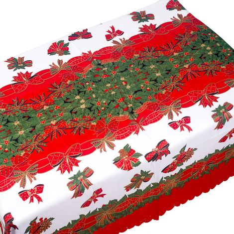 Nappe De Table Rectangulaire Imprimée Noël - 180 x 150 cm - Polyester Imperméable Et Résistant - Pour Salle À Manger Cuisine Fêtes Familiales - 1 Pièce (1/5)