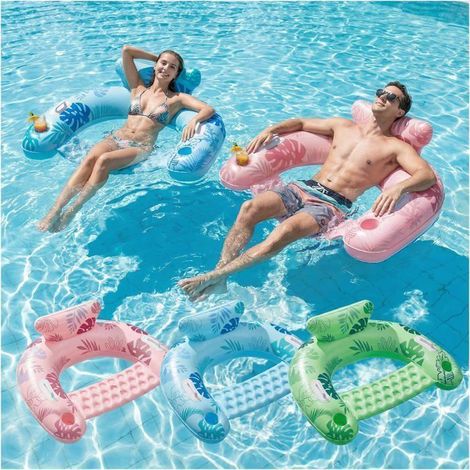 EcoFurnix - Set of 3 Inflatable Pool Chairs, 119 x 86 cm Inflatable Loungers for Adults with Cup Holders & Handle, Capacity 100 kg (1/5)