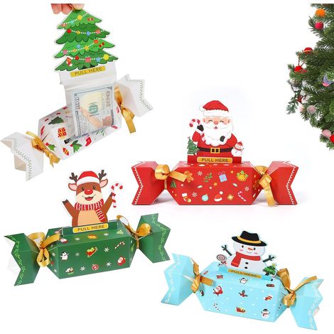 4 Pièces Boîte à Billets Cadeau de Noël, Tirelire de Noël pour Cadeau, Dessin Animé Boîtes à Billets de Noëls, Forme de Bonbon Tirelire de noëls, Cadeaux de Fête Décoration pour Adulte Enfant (1/5)