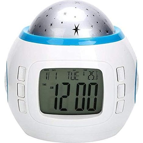 Réveil à affichage LED, horloge à projection, musique numérique, projection de ciel étoilé, calendrier, thermomètre, fonction snooze (1/3)