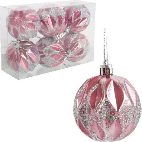 Set mit 6 eleganten Weihnachtskugeln aus Kunststoff, 6 cm – Rosa (1/5)