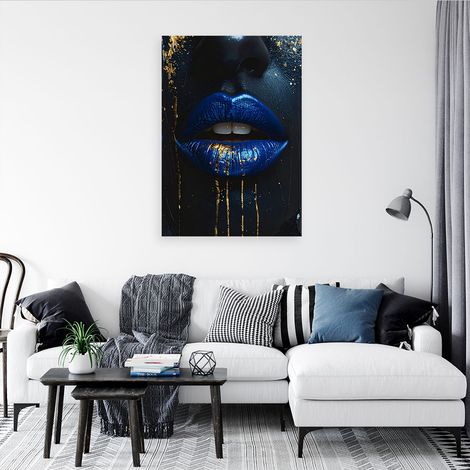 Wandbild Blaue Frauenlippen mit goldenen Akzenten 60x90 (1/4)