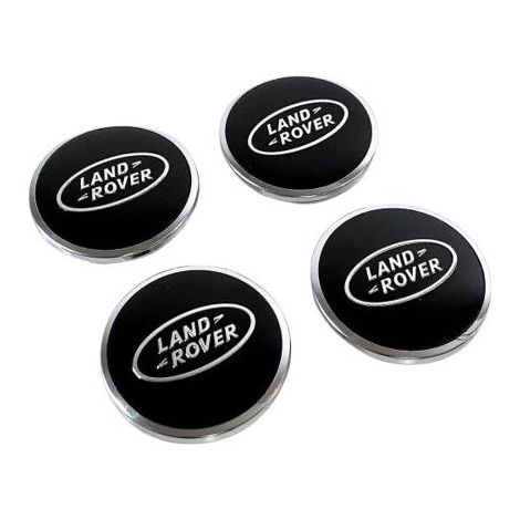 Set of 4 black Land Rover center wheel trims for Range Rover Sport, Evoque, Velar and Discovery (63 mm). (1/4)