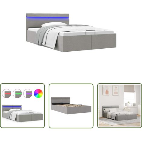 The Living Store Bett mit Bettkasten Hydraulisch LED Hellgrau Stoff 120x200 cm - Boxspringbett - Doppelbett - Schlafraumgestaltung - Bettgestell - Kleiderschrank