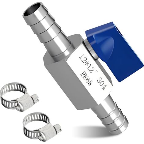 Robinet à boisseau sphérique avec ardillon - 12 mm - Vanne d'arrêt en acier inoxydable 304 - Mini vanne d'arrêt avec ardillon de 12 mm - Pour eau, huile, carburant, gaz (1/5)