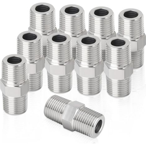 GROOFOO 10 pièces en acier inoxydable 304 mamelon hexagonal, 1/4 "male à 1/4" male BSP raccords de tuyauterie (1/5)