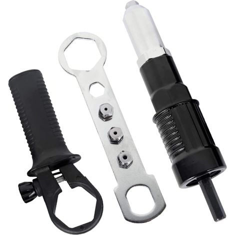 Electric Rivet Gun Adapter Rivet Drill Adapter Riveter Insert Nut Tool with 2.4/3.2/4.0/4.8mm Diameter Rivet Head and Black Handle Wrench (1/5)
