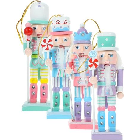 Lot de 4 mini casse-noisettes en bois à suspendre pour Noël, figurines de roi et soldat, 12 cm (1/5)