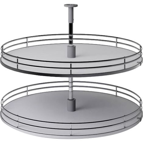 Plateau pivotant 2 plateaux mélaminés – Charge 20 kg – Hauteur réglable 670 à 720 mm – Pour caisson d'angle 800 mm – Inoxa Industrie