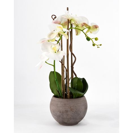 PHALAENOPSIS ORCHIDEA ARTIFICIALE 50CM CON VASO OVALE BIANCA (1/4)
