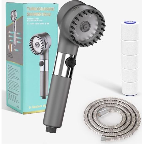 Cabezal de ducha antical, cabezal de ducha con filtro, cabezal de ducha con botón de parada y masaje, 3 modos de chorro, cabezal de ducha de alta presión y ahorro de agua con manguera de 1,5 m (1/5)