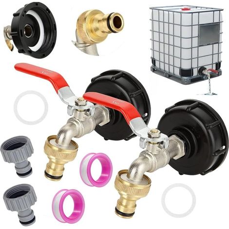 Set mit 2 IBC 1000L Tankhähnen, 1/2" Gewindeanschluss, Messinglegierung, für die Gartenbewässerung (1/5)