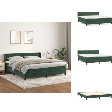 Sommier à lattes de lit et matelas Vert foncé 160x200cm Velours - Lit Tapissier - Lit Velours - Lit Double - Matelas À Ressorts Ensachés - Tête De Lit Ajustable (1/5)