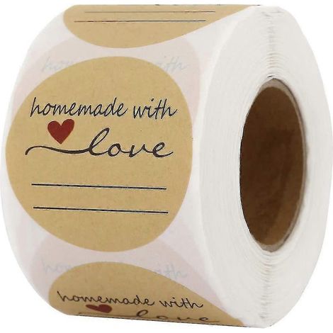 500 étiquettes autocollantes rondes « Fait maison avec amour » de 5 cm (2 pouces) en papier kraft. (1/5)