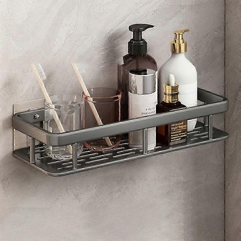 Rechteckiges Aluminium-Ablagefach für Bad und Dusche, Wandmontage ohne Bohren, optimale Organisation (1/5)