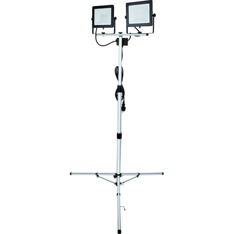 Electraline 63445 Proiettore Doppio Faretto LED con Treppiede Maggiore Stabilità su 3 Appoggi 100 W Impermeabile IP65, Uso Esterno, Set Fotografici Feste e Barbeque in Giardino Grigio (1/4)