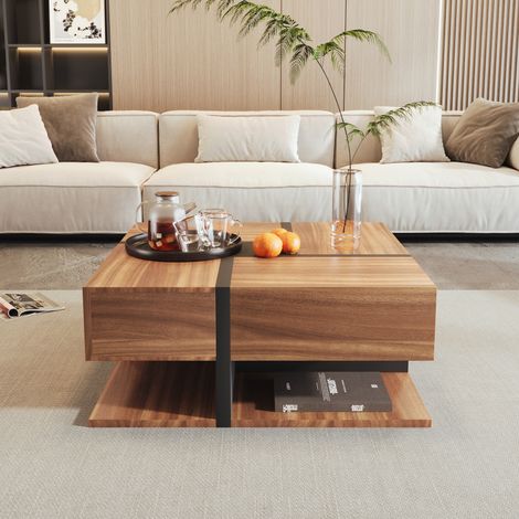 Table basse,table avec 4 tiroirs,assortiment unique des couleurs et design de lignes,espace de rangement en bas. 787836cm (1/5)