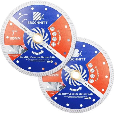 Diamant Trennscheibe 180mm Turbo 2 Stück für Beton, Granit, Marmor (1/5)