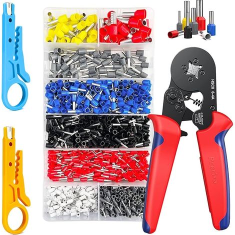 Pince à Sertir avec 1200Pcs Cosses et 2Pcs Pince à Dénuder, Kit Pince d'Outil de Sertissage, Pince à Sertir Cosse Electrique, Câble de Cosses 0,5-10mm² / 22-7 AWG, Pince Electricien (1/5)