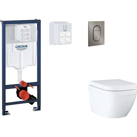 Grohe Rapid SL - Set Vorwandelement, WC mit Softclose-Sitz und Arena Cosmopolitan S-Betätigungsplatte, Triple Vortex, Hard Graphite gebürstet SANI11BB5118 (1/5)