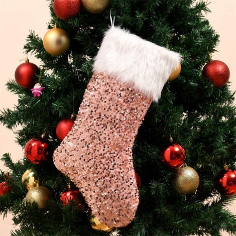 Paillettenbesetzte Plüsch-Weihnachtsstrümpfe mit Handgelenkschlaufe, tragbarer Geschenksack für Kamin- und Weihnachtsbaumdekoration