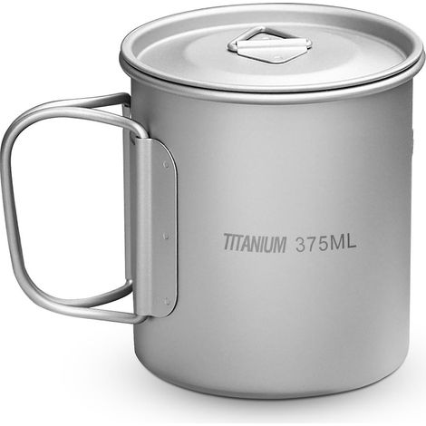 375 ml ultraleichter, tragbarer Campingbecher aus Titan für den Outdoor-Einsatz, geeignet für Wasser, Tee und Kaffee, mit Deckel